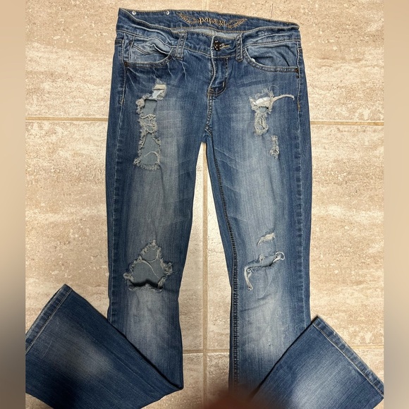 ๐EUC- PAPAYA DISTRESSED BOOT CUT JEANS SZ 7๐๐ - Picture 2 of 9